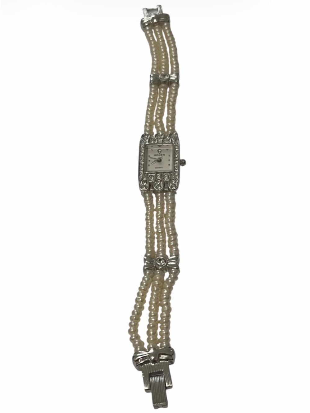 Vintage Gruen Faux Pearl & Rhinestone Watch